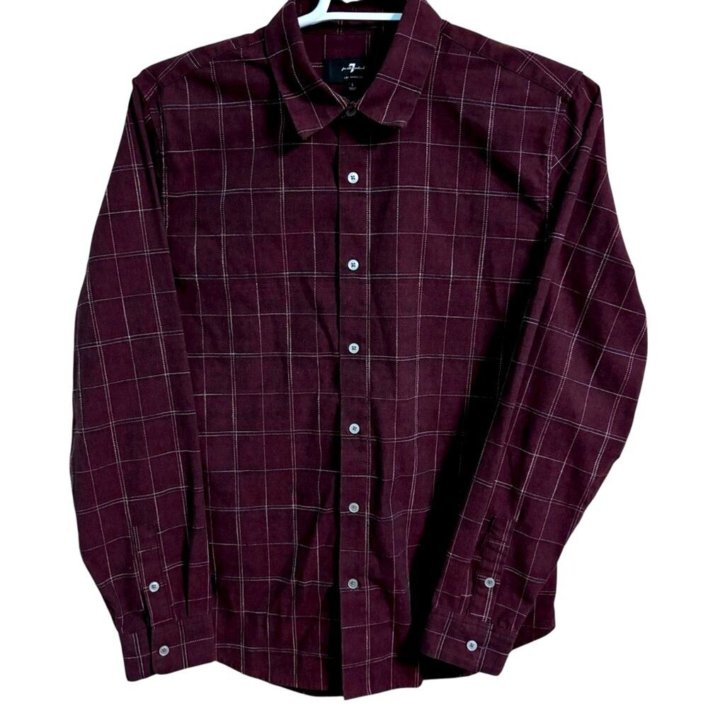 7 For All Mankind Dark Red Checkered Button Down Shirt